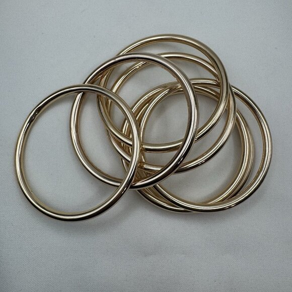 Zara Gold Tone Set Of 8 Bangles 8.5” Stackable Bracelets Minimalist Chic - Picture 6 of 7